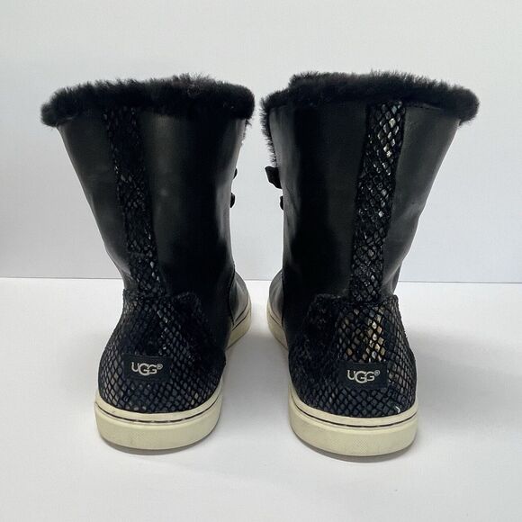 UGG Croft Exotic Velvety Snakeskin Faux Fur Black Leather Lace Up Sneaker 11 - Picture 3 of 10